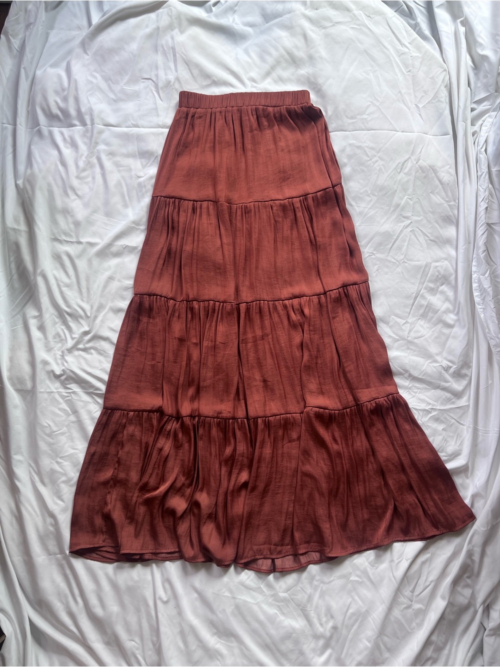stradivarius Tiered Maxi Skirt in Rust Brown